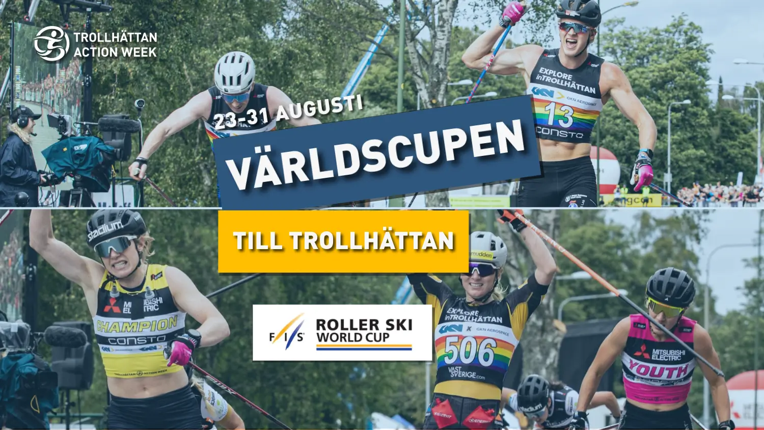 Vinnarna i Alliansloppet 2024 med text om att världscupen kommer till Trollhättan.